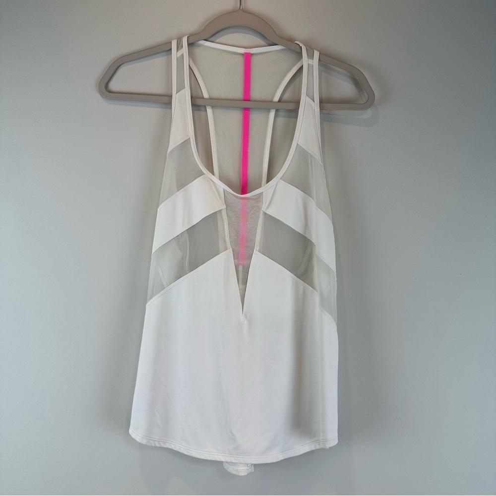 Lululemon White Pink If You’re Lucky Athletic Athleisure Workout Tank Top Size 4